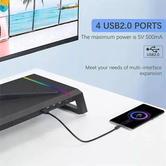 Multifunctional Monitor Stand RGB Gaming Lights with 4 USB.