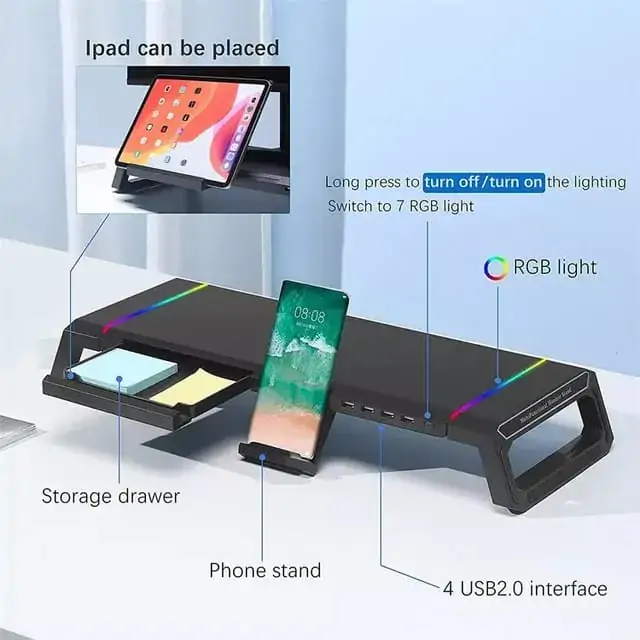 Multifunctional Monitor Stand RGB Gaming Lights with 4 USB Details